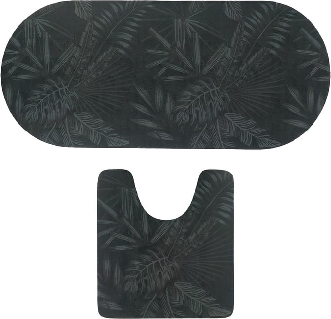 Tendance badkamer matten set Dark Urban Oasis - toiletmat/badmat lang - microfiber - antislip