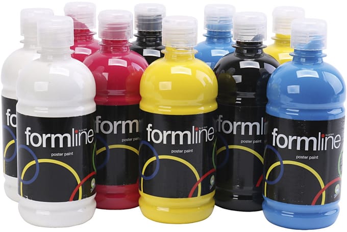 Tempera Verf Mat, primair kleuren, 10x500 ml/ 1 doos