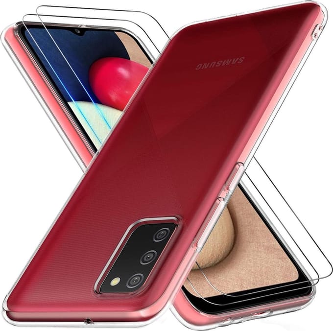 Silicone hoesje transparant met 2 Pack Tempered glas Screen Protector Geschikt voor: Samsung Galaxy A02s