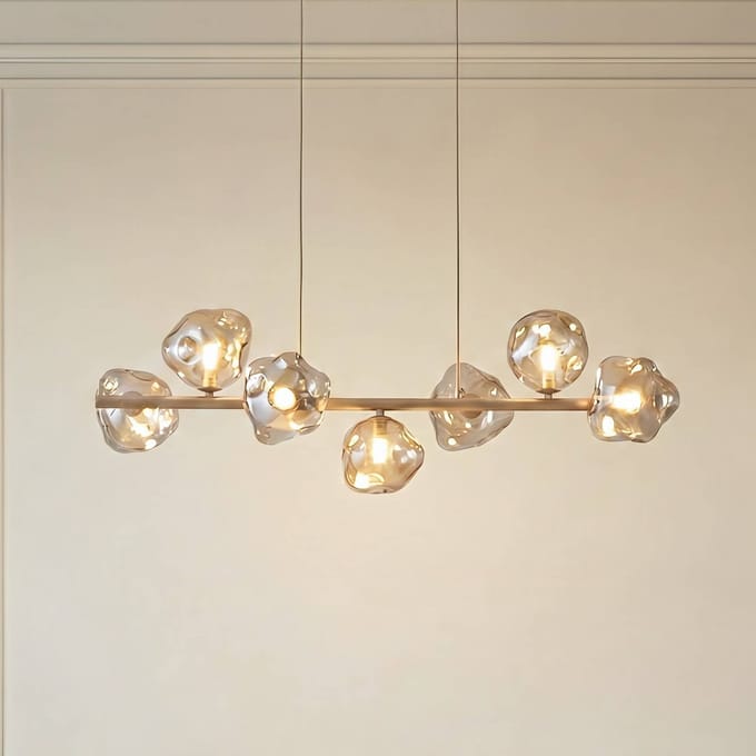 TK Lighting Hanglamp Lava, 7-lamps, 90 cm lang, zand/cognac, G9