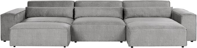 HELLNAR - Hoekbank 3-zits met ottomaan - Grijs - Links - Polyester