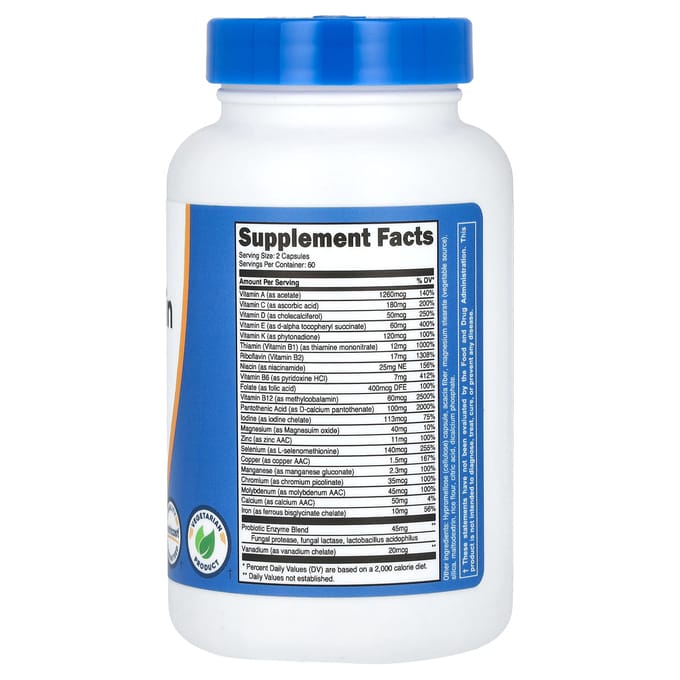 Nutricost, multivitamine, probioticum + 22 vitamines en mineralen, 120 capsules