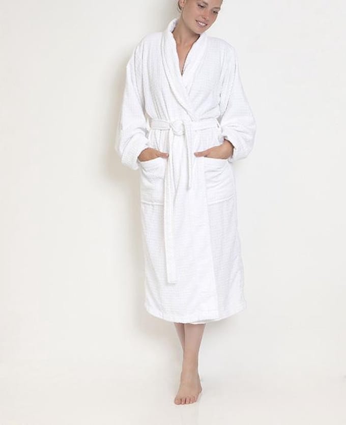 HnL Badjas Velours Carré - White - Maat XL