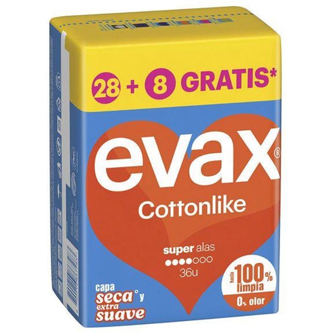 Hygiënische Maandverbandjes EVAX COTTONLIKE Super Wings 36 stuks