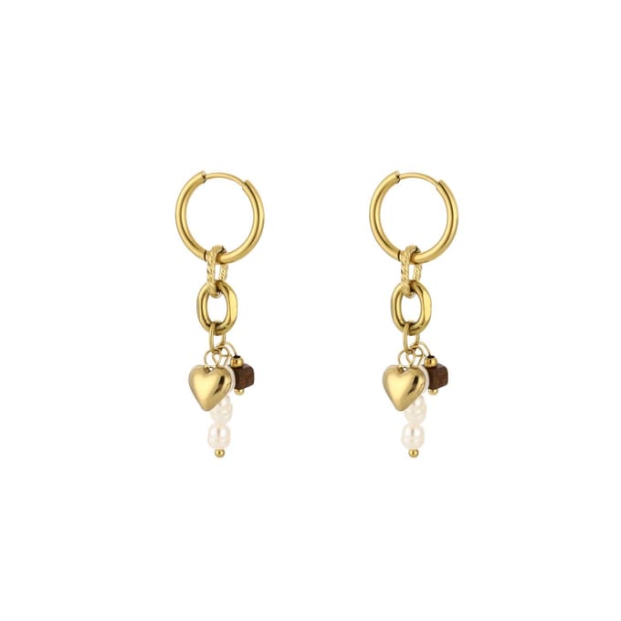 Oorbellen Dangling Love - Brown - Stainless Steel - Goud