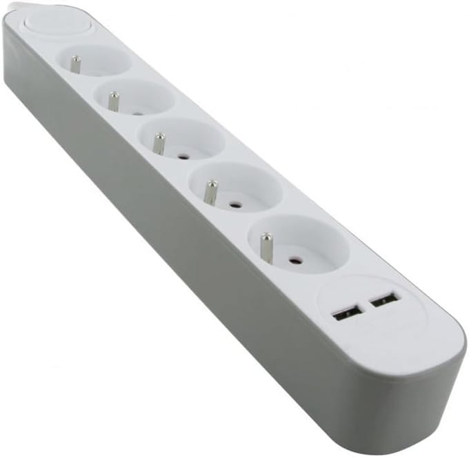 Multistekkerdoos met USB-aansluitingen - 5 stopcontacten - 1,5 m - wit/grijs