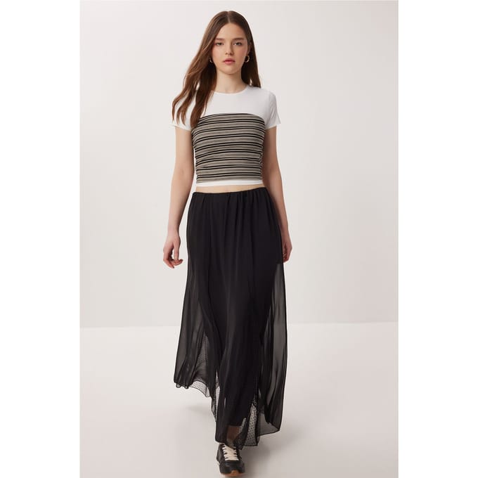 Hoge Taille Maxi Rok in Chiffon