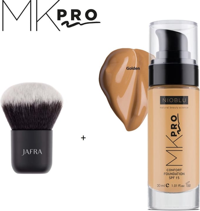 NIOBLU - MKPro - Confort - Foundation - SPF 15 - Golden - met - Kabuki - kwast