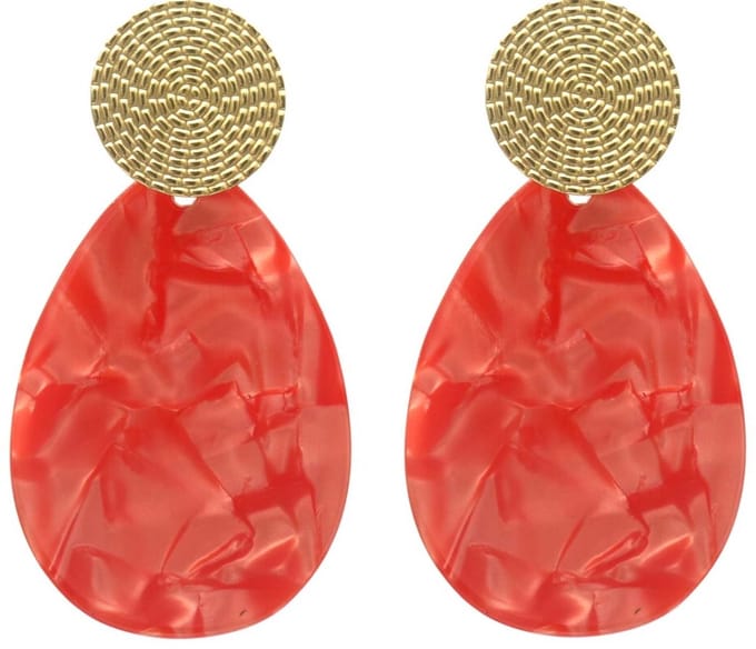 Oorbellen Ovaal - Oorhangers - RVS - 6,5x3,5 cm - Rood