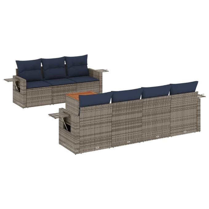 vidaXL - 8-delige - tuinbankset - met - kussens, - grijs - polyrotan