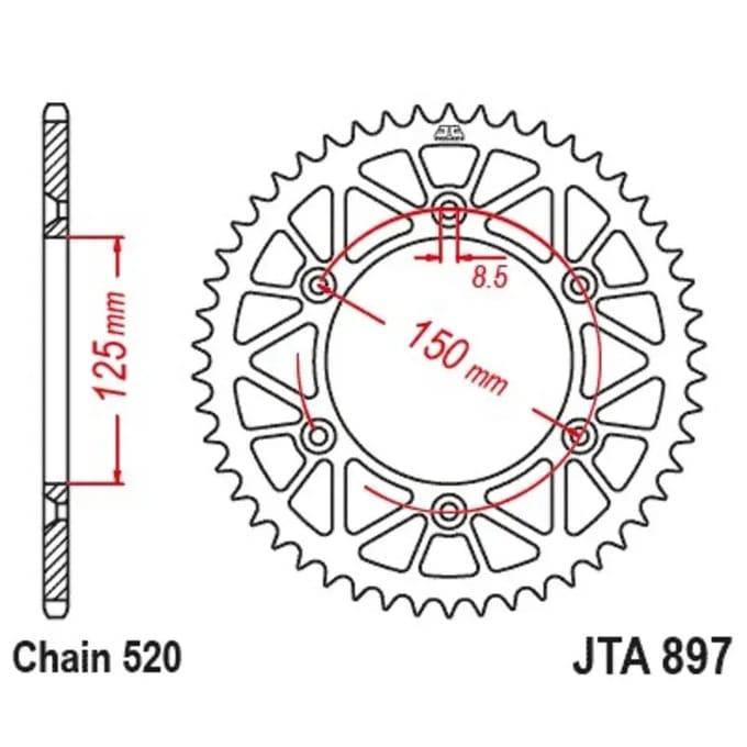 Standaard aluminium motorwiel kroon JT Sprockets 520