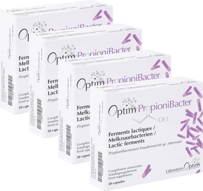 Optim PropioniBacter PACK 4 x 20 capsules melkzuurbacteriën Propionibacterium freudenreichii - darmflora - darmtransit - bacteriestammen