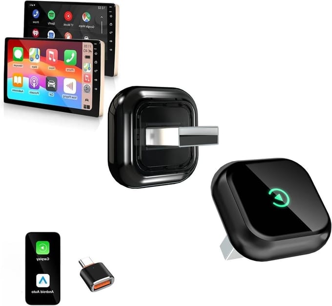 Draadloze CarPlay Android Auto Adapter - Auto Dongle - Auto Navigatie Muziek - 2-in-1 Ultra-Mini - ca. 25.8 mm - Zilver