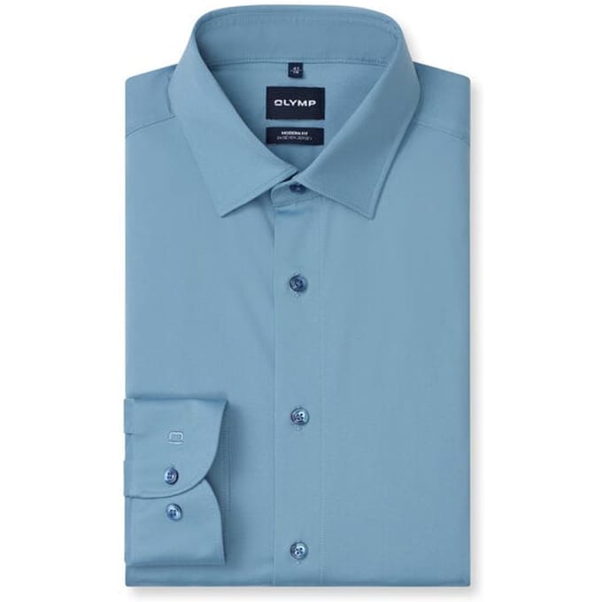OLYMP Luxor 24/Seven Overhemd, Modern Fit, New Kent, Ozonblauw