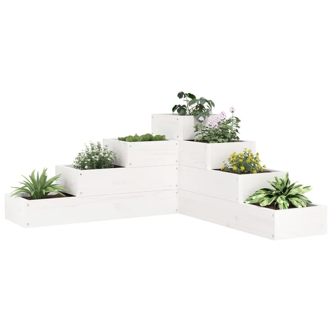 vidaXL - Plantenbak - 4-laags - 80,5x79x36 - cm - massief - grenenhout - wit