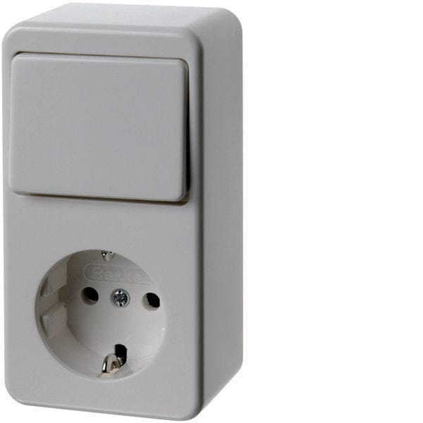 Hager Berker Combischakelaar Contactdoos Opbouw Glans Poolwit - 61479649