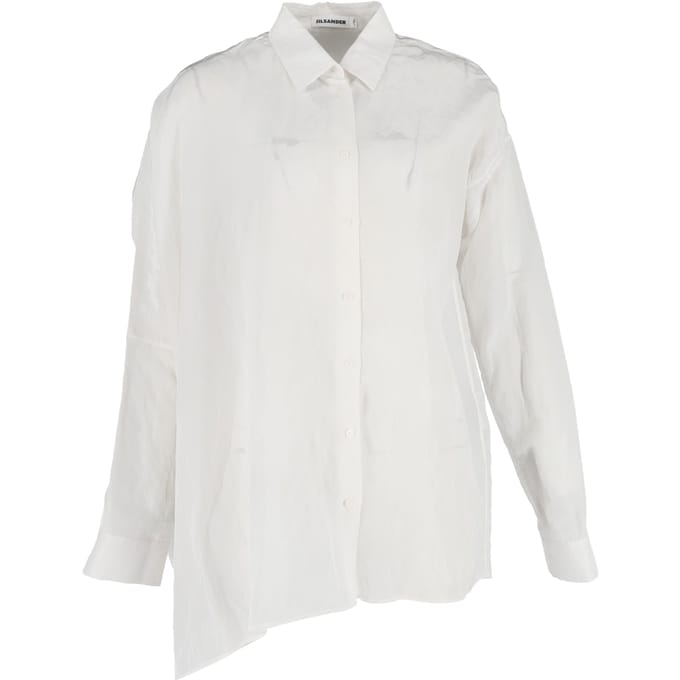 Asymmetrisch overhemd met knoopsluiting van Jil Sander in wit linnen.