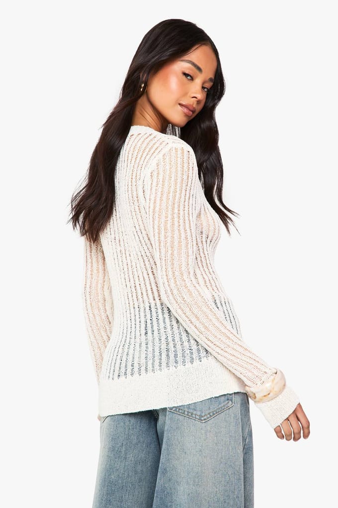 boohoo Dames Ladder Detail Cardigan | Cream | Maat: Small