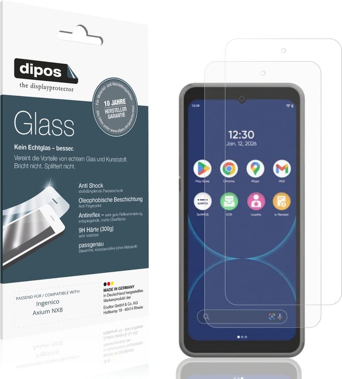 dipos – 2x Matte Pantserfolie geschikt voor Ingenico Axium NX8 | 9H Screenprotector