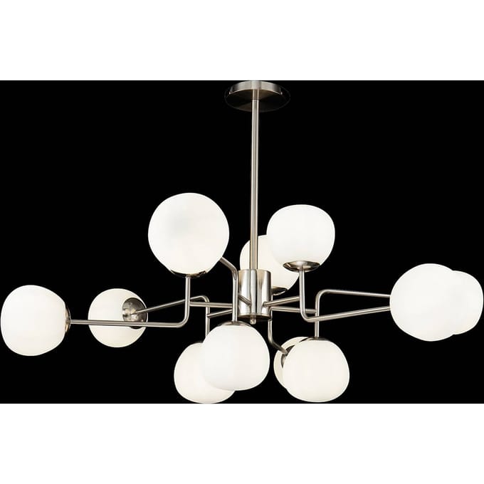 Maytoni kroonluchter Erich, nikkelkleurig glas/metaal 12-lamps.