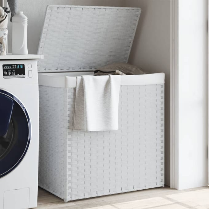 Vidaxl Panier à Linge à 2 Compartiments, Blanc, 53x35x57 cm, Rotin Synthétique