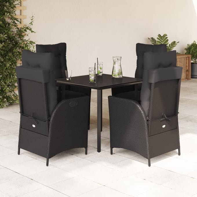 vidaXL - 5-delige - Tuinset - met - kussens - poly - rattan - zwart