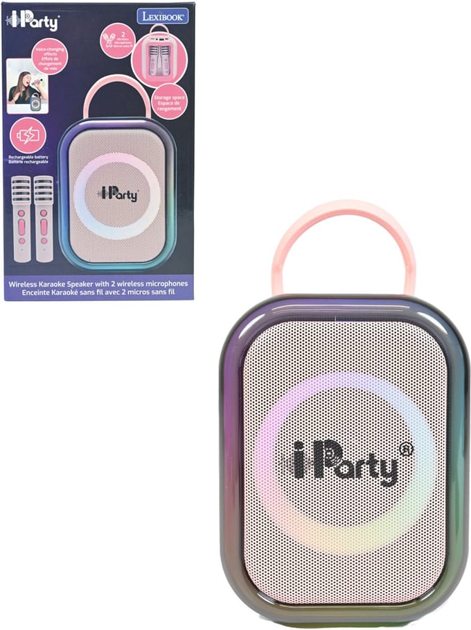 Pink Bluetooth karaoke met 2 draadloze microfoons