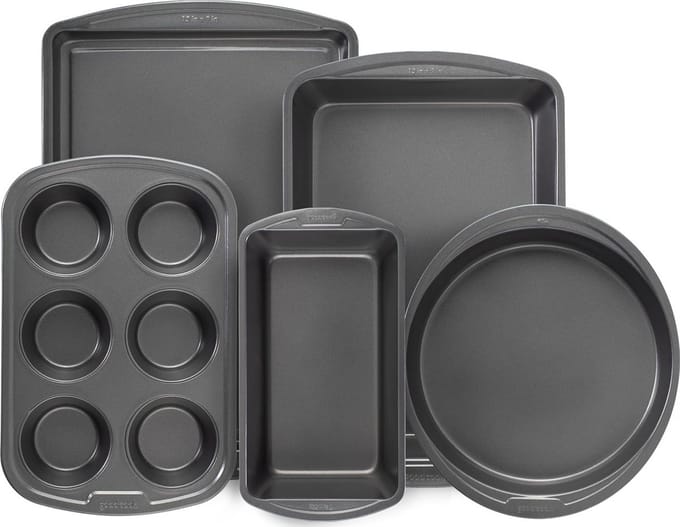 5-Delige Bakvormen Set Non-Stick - Bakplaat, Cakevorm, Muffinvorm, Steel