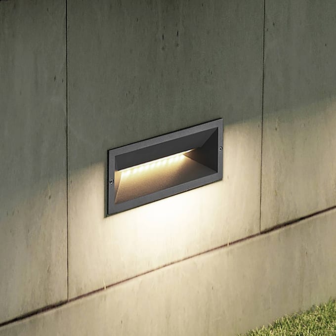 Lucande LED wand inbouwlamp Jaano, antraciet, aluminium, IP65