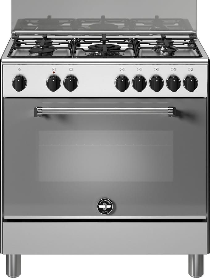 La Germania AM85C61DXT Fornuis 80 cm. 5-pits gas met wok. RVS