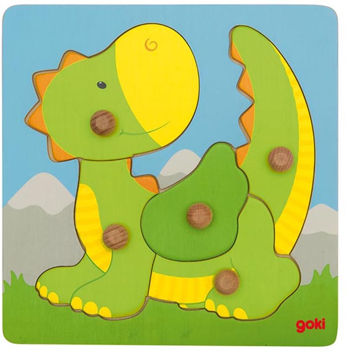 GOKI Steekpuzzel - Draak - 5 Delen - 20,5X20,5Cm - Hout - 1 Jaar