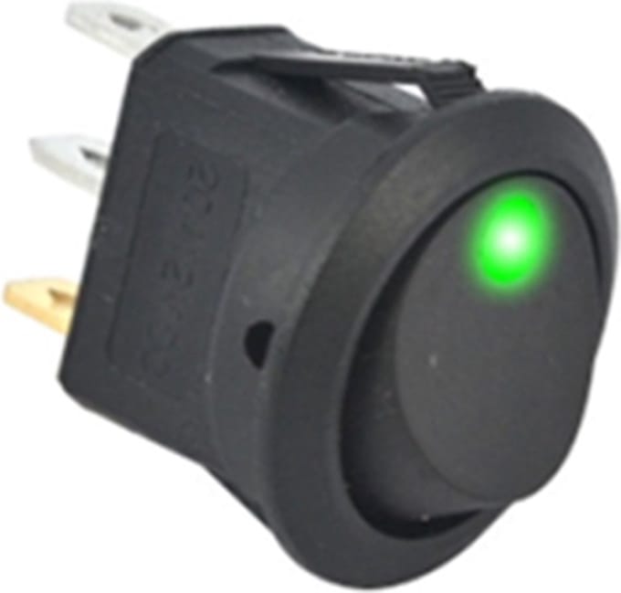 Tuimelschakelaar Auto SPST rond 12V 20A met Led- Kleur groen - wipschakelaar