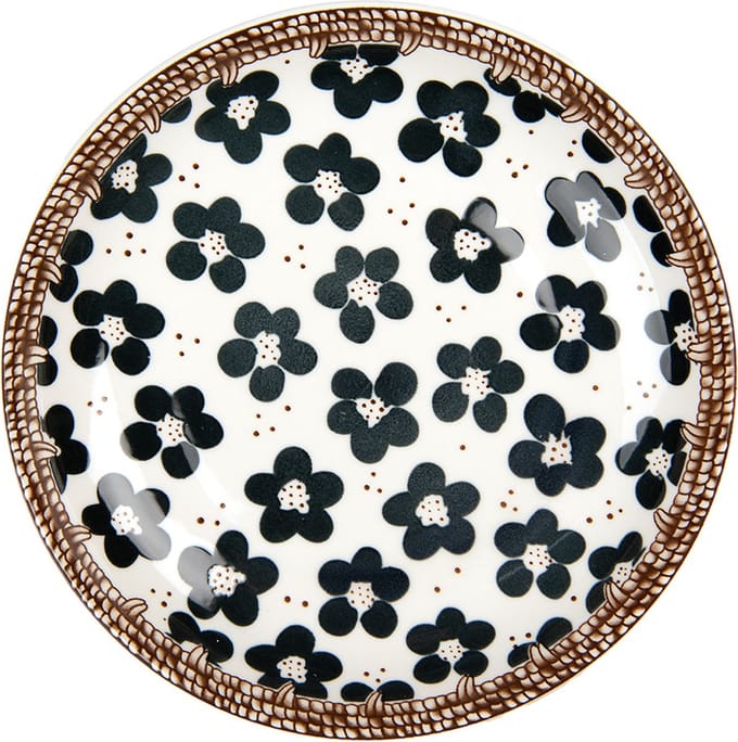 Clayre & Eef Ontbijtbord Ø 21x3 cm Wit Zwart Keramiek