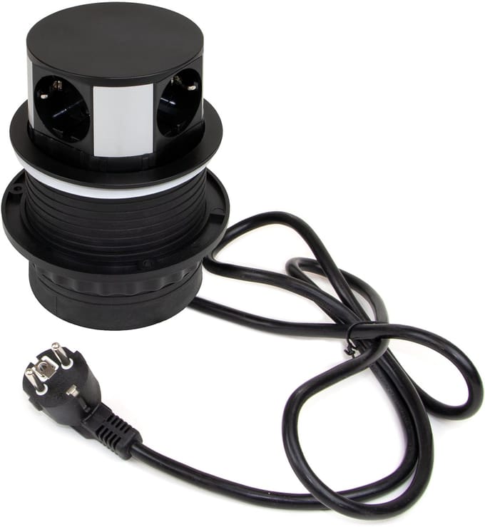 Emuca Vertikal Push multi connector diameter 100mm, 3 Schuko type stekkers, 1 USB type A, 1 USB type