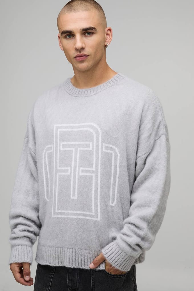 Fluffy Knit BM Jumper | Light Grey | Size Small