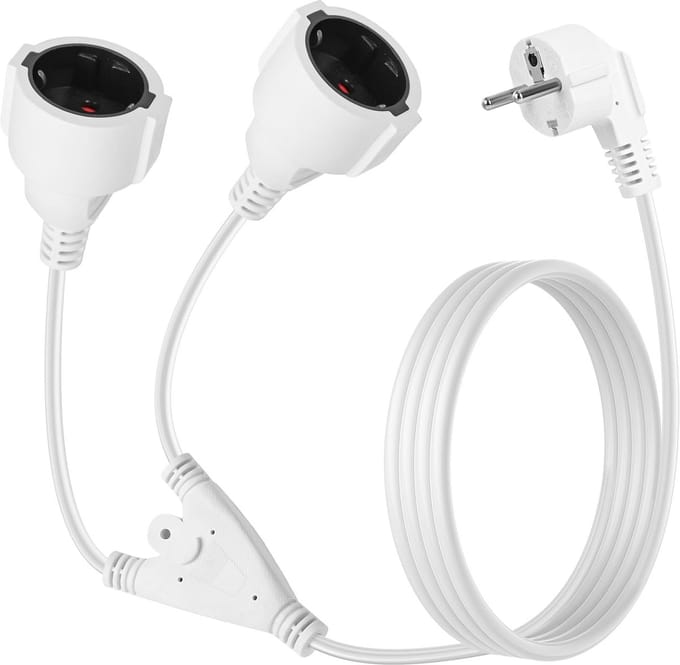 2-in-1 verlengkabel met stekkeradapter wit 1,5 meter geaard IP44 250 V 16 A