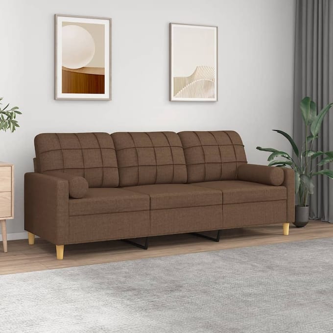 vidaXL - Driezitsbank - met - sierkussens - 180 - cm - stof - bruin