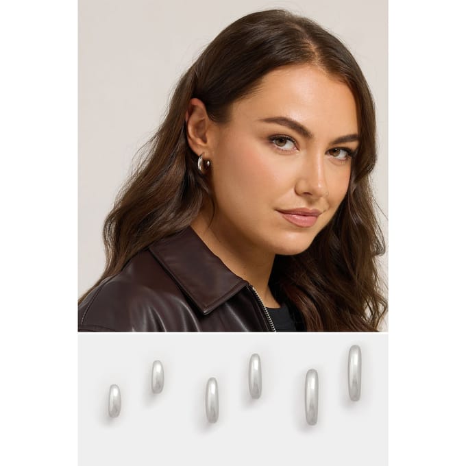 Yours 3Delige Set Grote Zilverkleurige Hoepeloorbellensize One Size