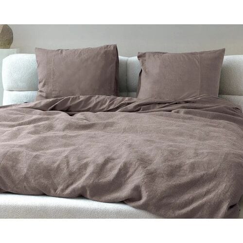 Primaviera Deluxe Waffle Dekbedovertrek - Eenpersoons - 140X200/260 + 1 x kussensloop 60x70 - Taupe