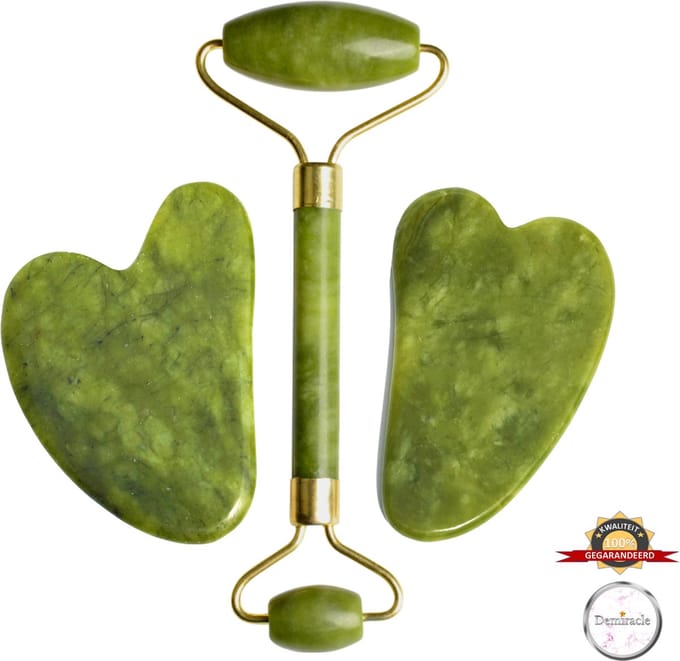 Demiracle® Jade Face Roller & Pure Jade Gua Sha Set  – Schraper - Massagehulpmiddel – Gezichtsmassage – Massage – Jade Roller - Face Roller – Ontspanning