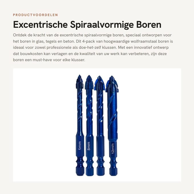 Dailygoods- Spiraalboor Excentrisch - Boorset 4 Stuks - Wolfraamstaal