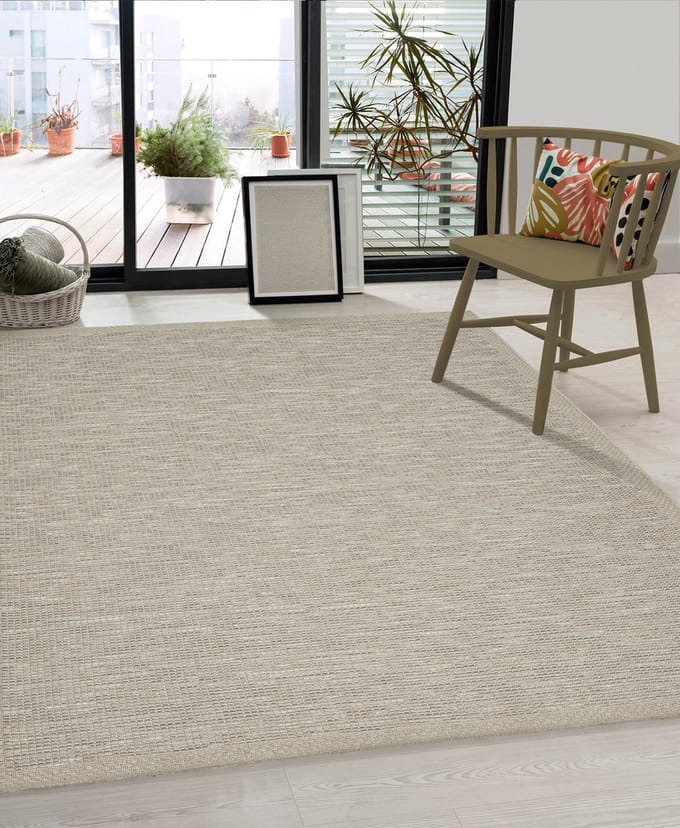 the carpet Calgary - Robuust Vloerkleed, Modern Design, Plat Geweven, Beige, 67 x 180 cm