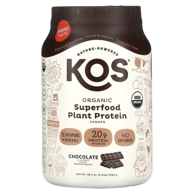 KOS, Poudre de Protéines Végétales Superaliment Bio, Chocolat, 2,4 lb (1,092 g)