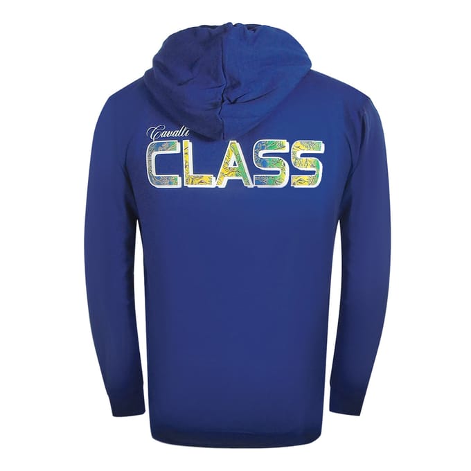 Cavalli Class Floral Bold Logo Irisblauwe Hoodie Met Rits