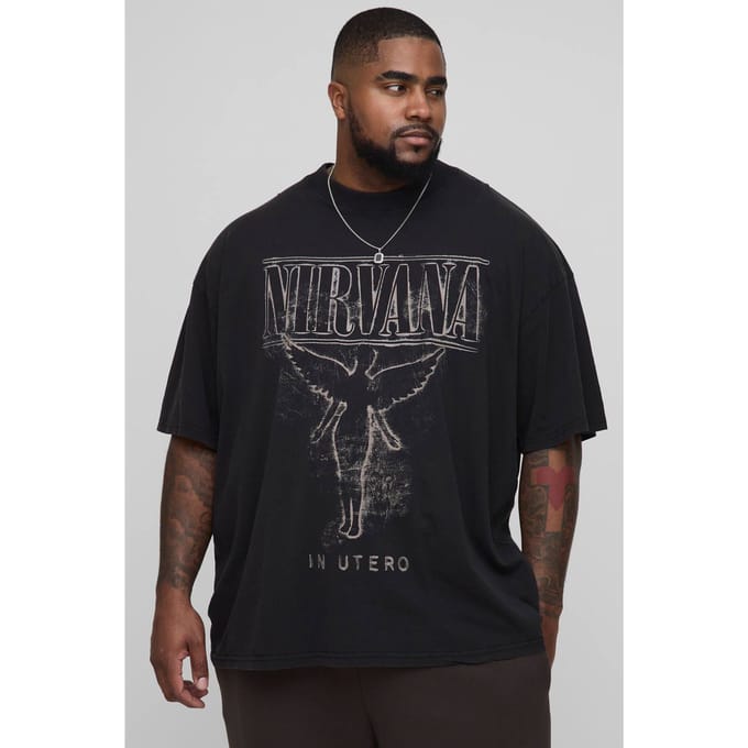Plus Oversized Nirvana License Acid Wash Print T-Shirt | Acid Wash Black | Size 4XL