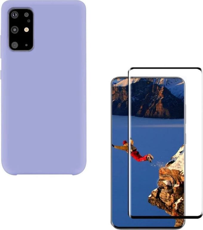 Solid hoesje Geschikt voor: Samsung Galaxy S20 Plus Soft Touch Liquid Silicone Flexible TPU Rubber - Paars  + 1X Screenprotector Tempered Glass