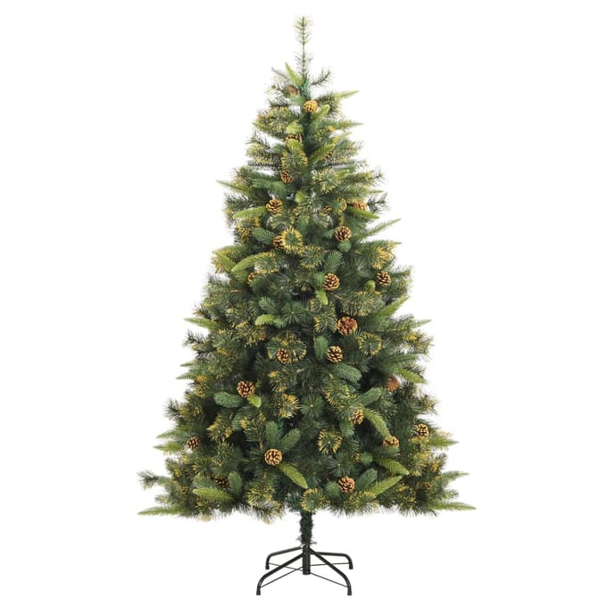 vidaXL - Kunstkerstboom - met - scharnieren - en - dennenappels - 210 - cm