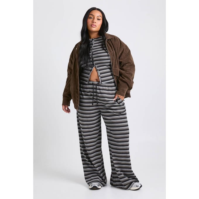 boohoo Dames Plus Stripe Broek met wijde pijpen | Zwart | Maat: 52