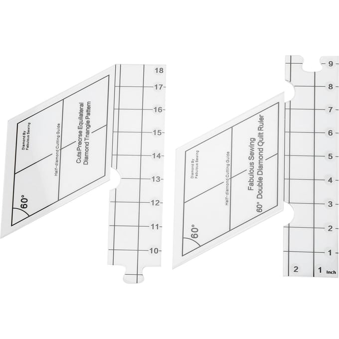 Règle de Patchwork à Double Bande 18 pouces Règle de Patchwork Diamant 60 Degrés Haute Précision Transparente pour Patchwork white