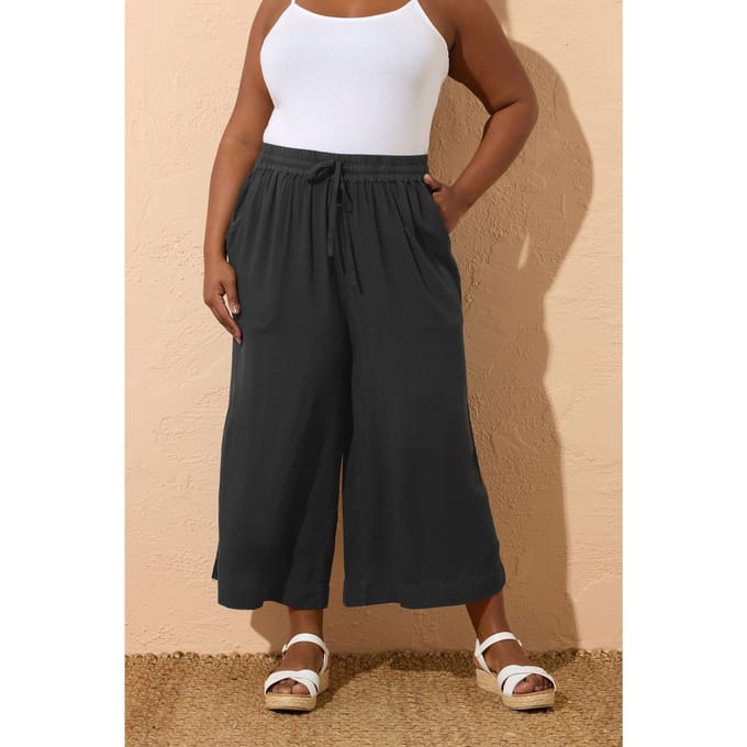 Yours Zwarte Chambray Culottebroek Size 46